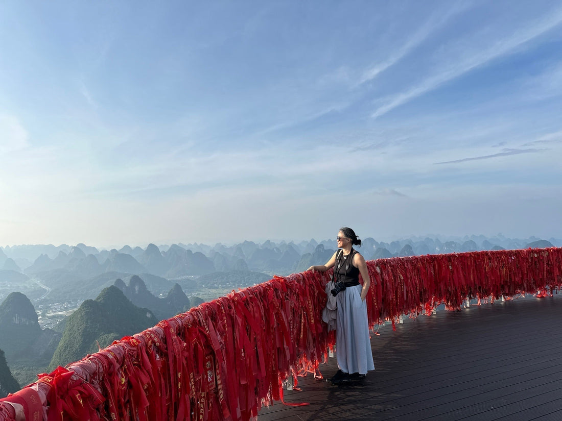 Leslie overlooking Guilin mountains