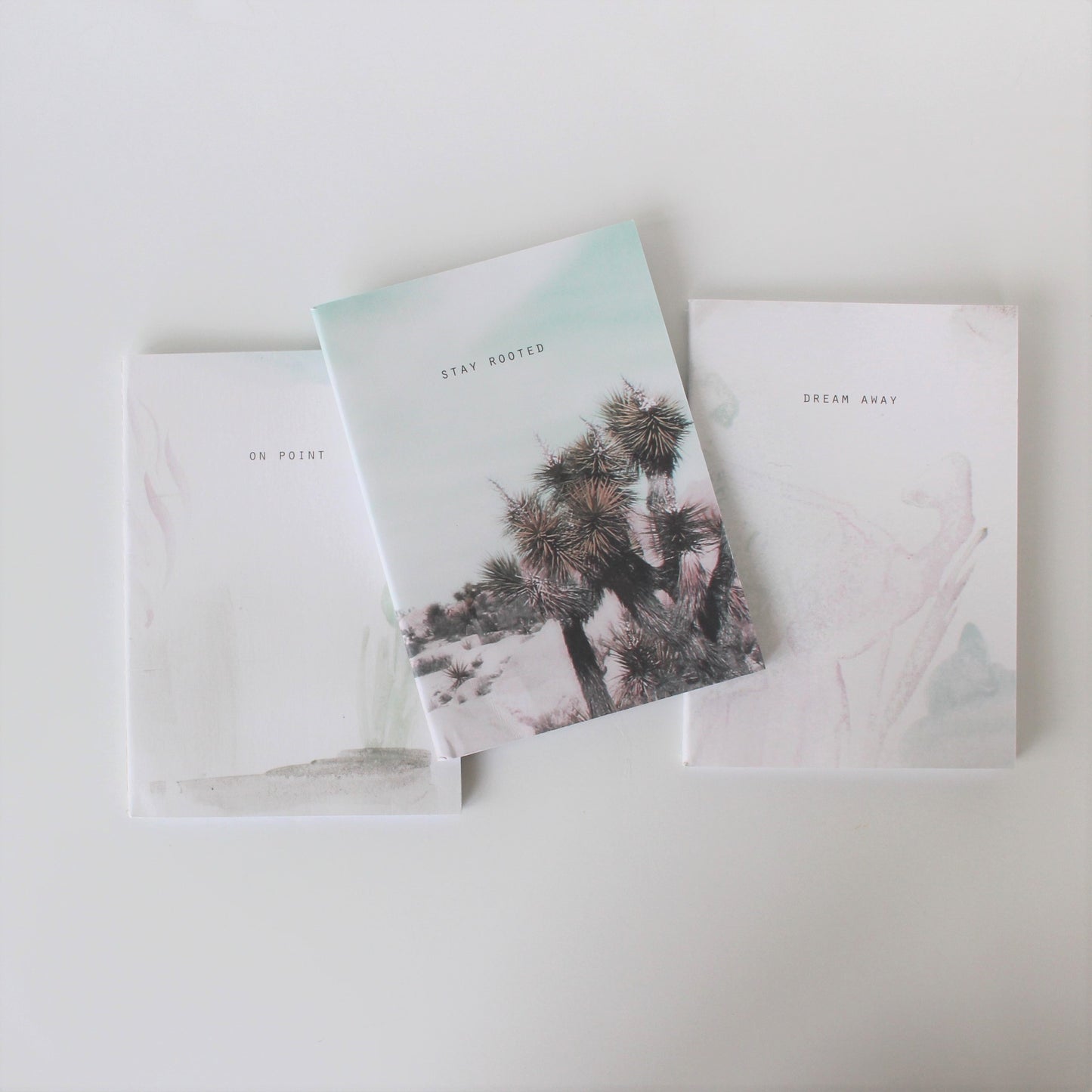Set of 3 Small Notebooks - Desert Dreams, watercolour abstract design in pastel colours and desert photograph