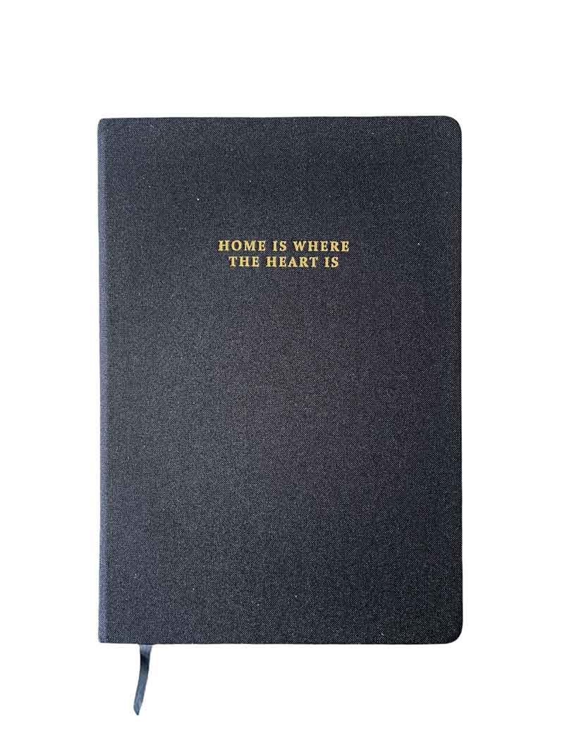 Linen journal - black "Home is where the heart is"