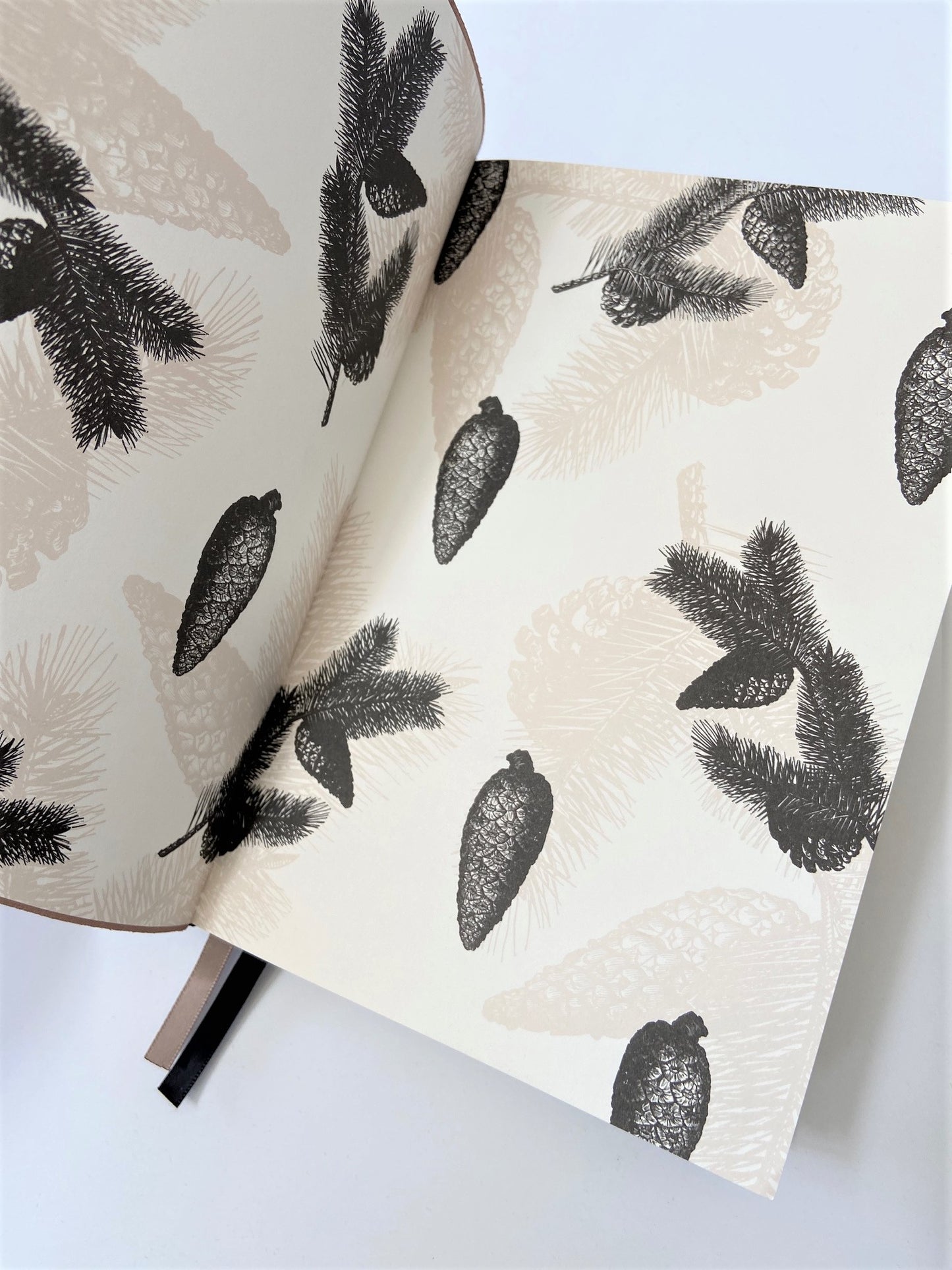 Grid Journal - vintage pinecones and pine needles inside cover