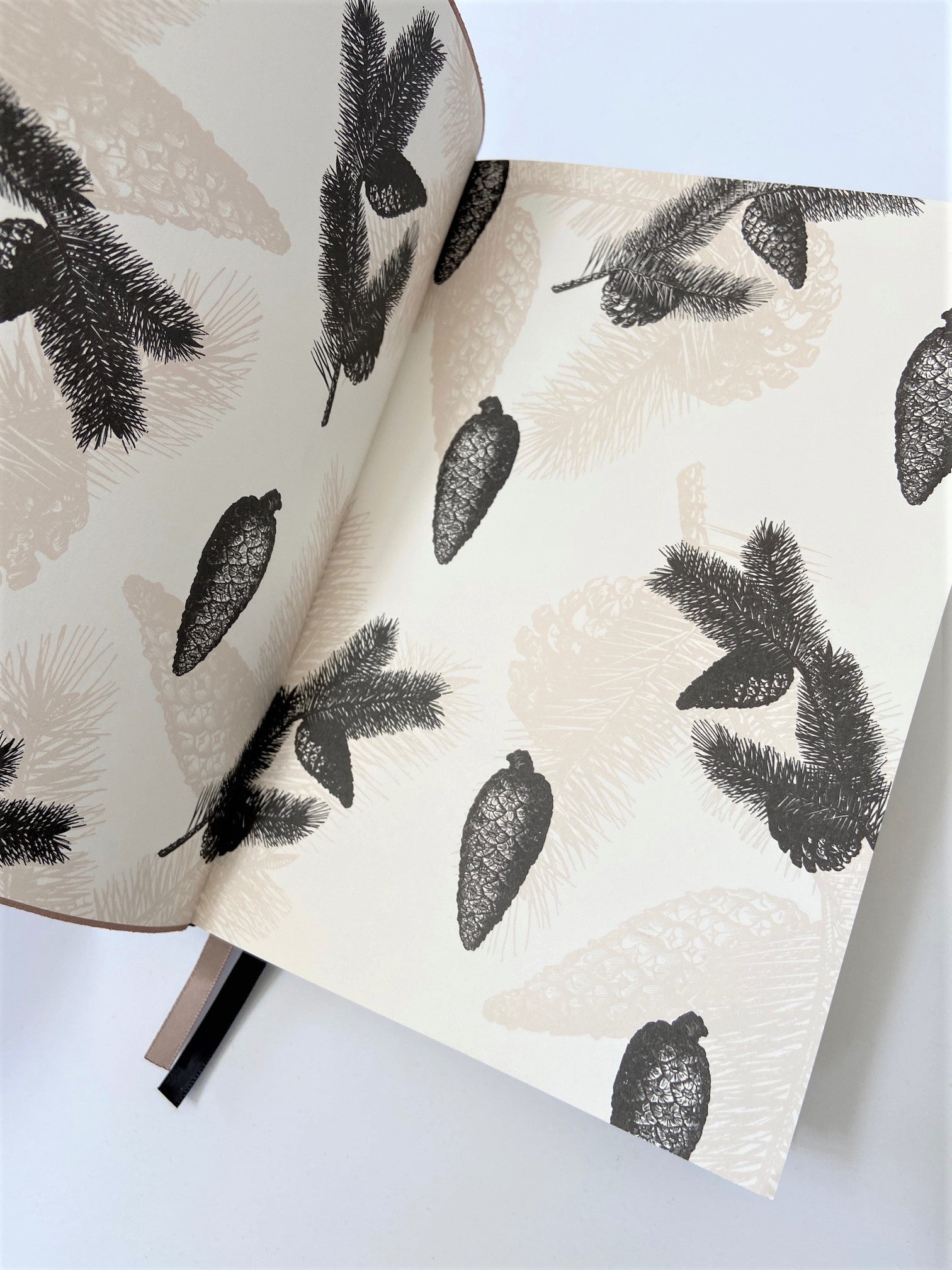 Grid Journal - vintage pinecones and pine needles inside cover