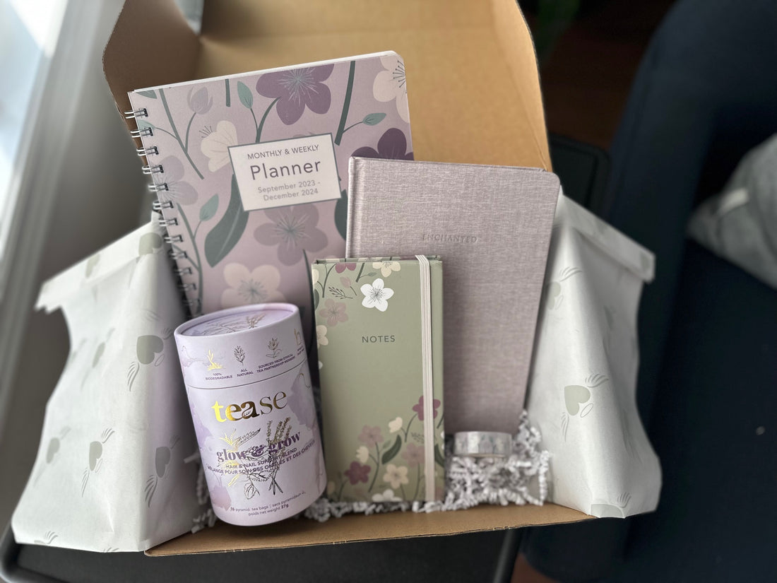Canadian stationery subscription box showing Enchanted Garden notebook collection