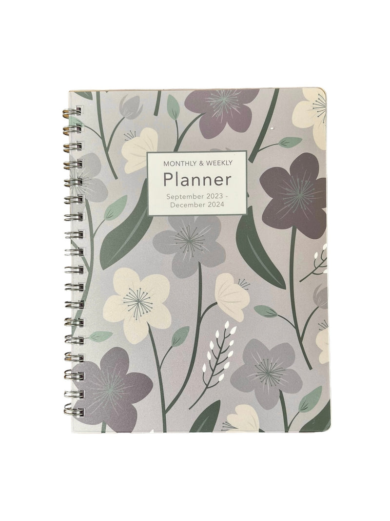 2023 2024 monthly and weekly planner agenda with floral cover design