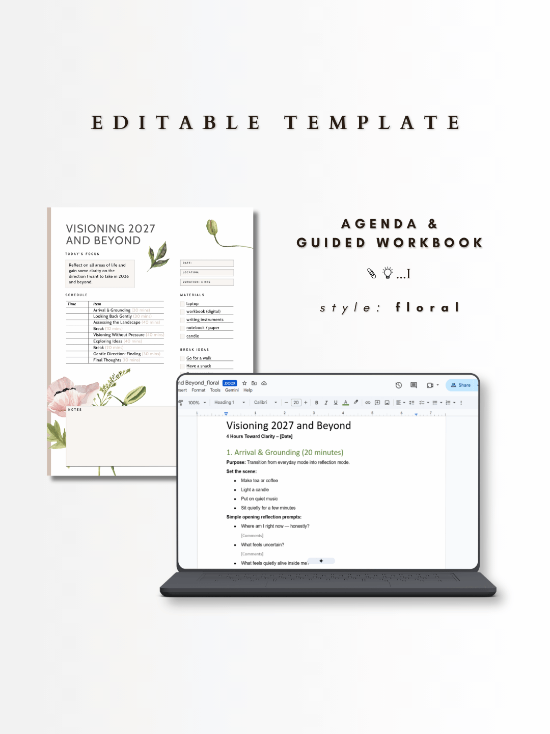 Agenda and digital workbook on laptop