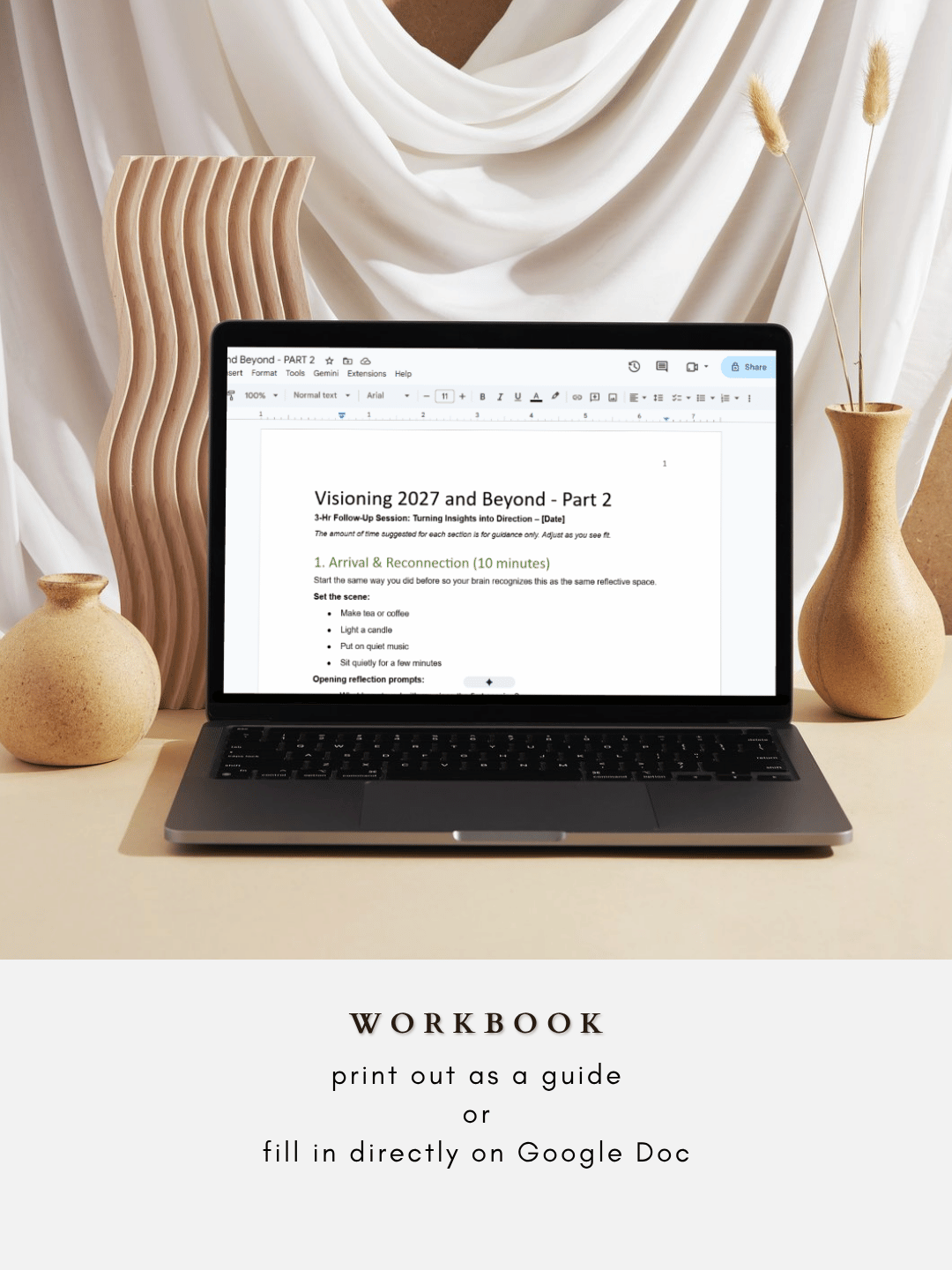 Visioning digital workbook displayed on a laptop on a modern office desk