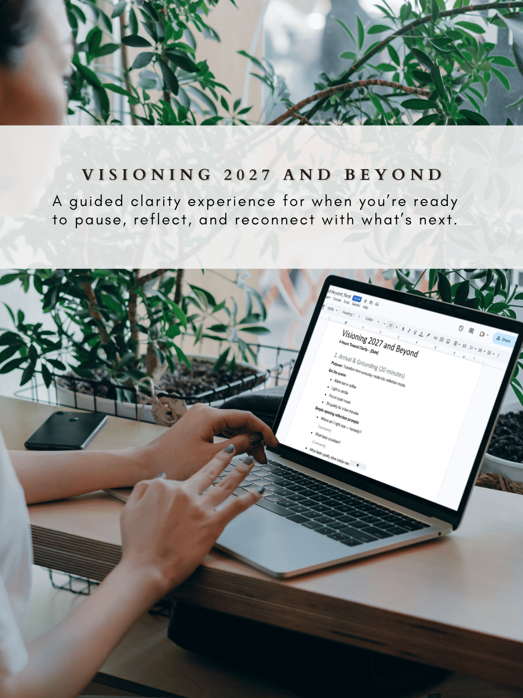 Visioning digital workbook on laptop on wooden desk