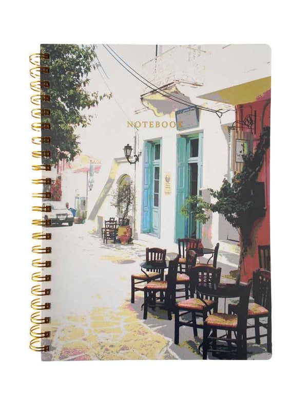 Large Spiral Notebook from Mediterranean Vibes collection, 3 sections of paper, lined, dotted and blank