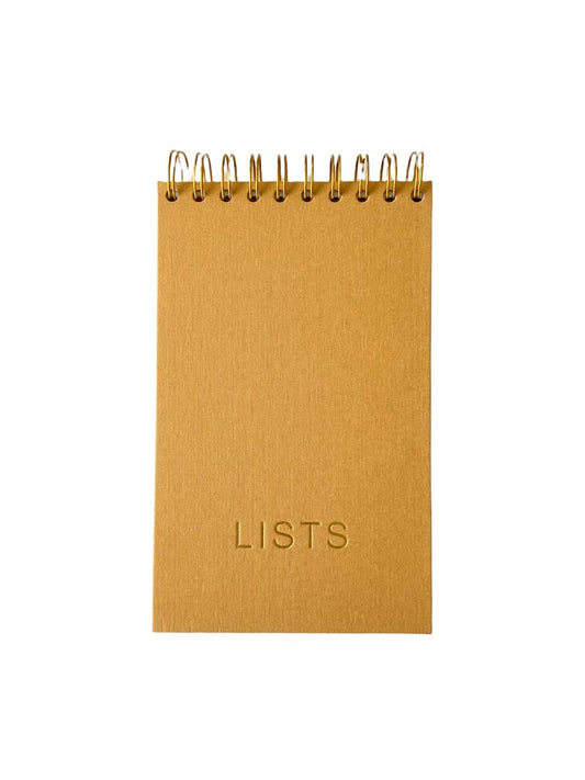 LISTS Notepad in mustard, by Do Good Paper Co., all your to-do and other lists in one place