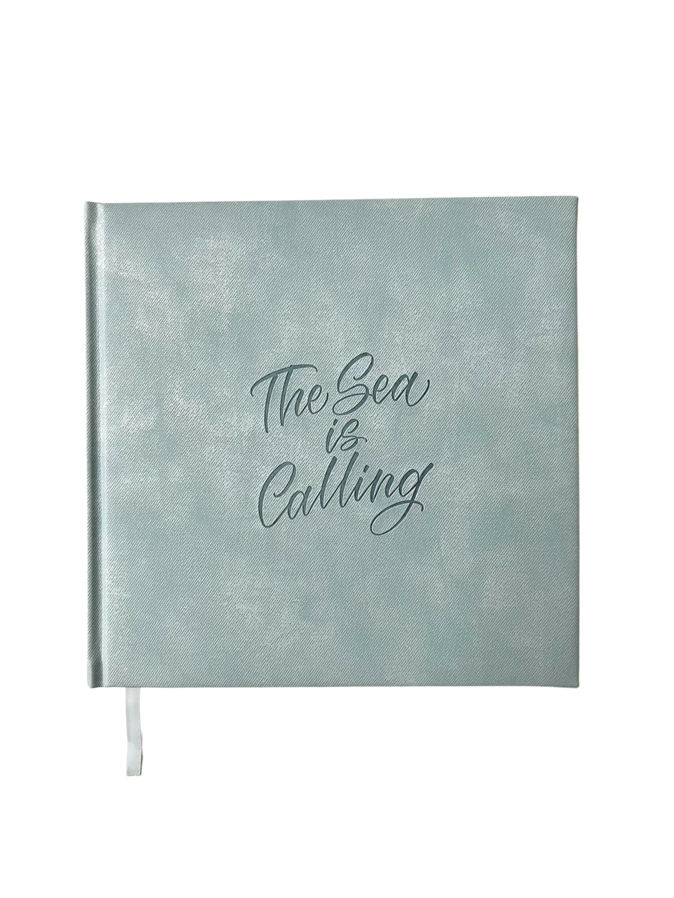Profile of The Sea is Calling square journal, blue vegan leather with lettering on cover