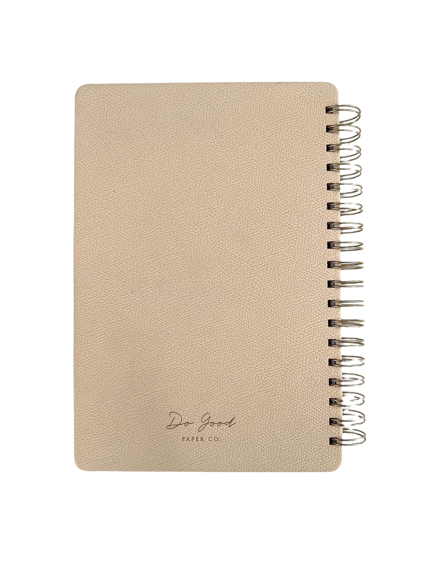 Medium spiral notebook in beige, vegan leather with gold spirals