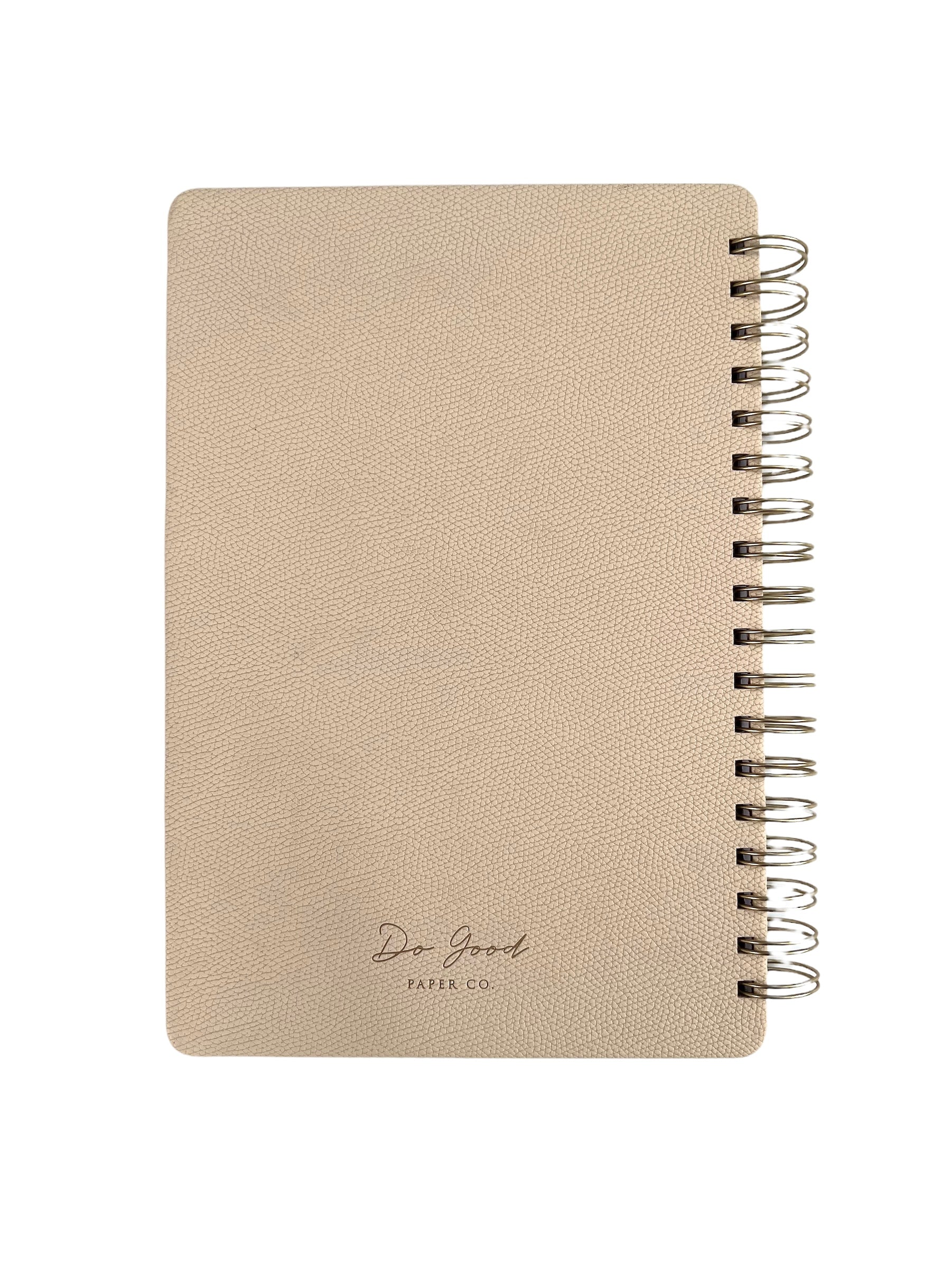 Medium spiral notebook in beige, vegan leather with gold spirals