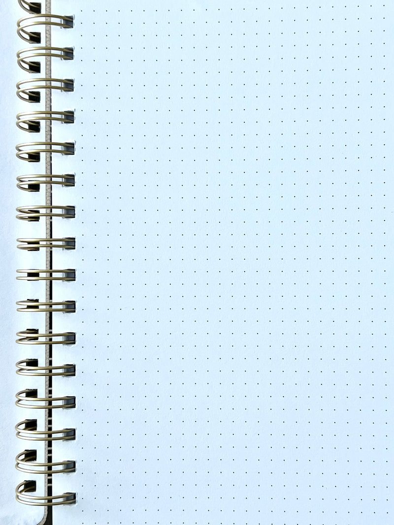 Medium beige spiral notebook with dotted inner pages, 120 g white recycled paper